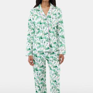 Roller Rabbit Ski Toile Long Sleeve Polo Pajamas Size SGREEN / S